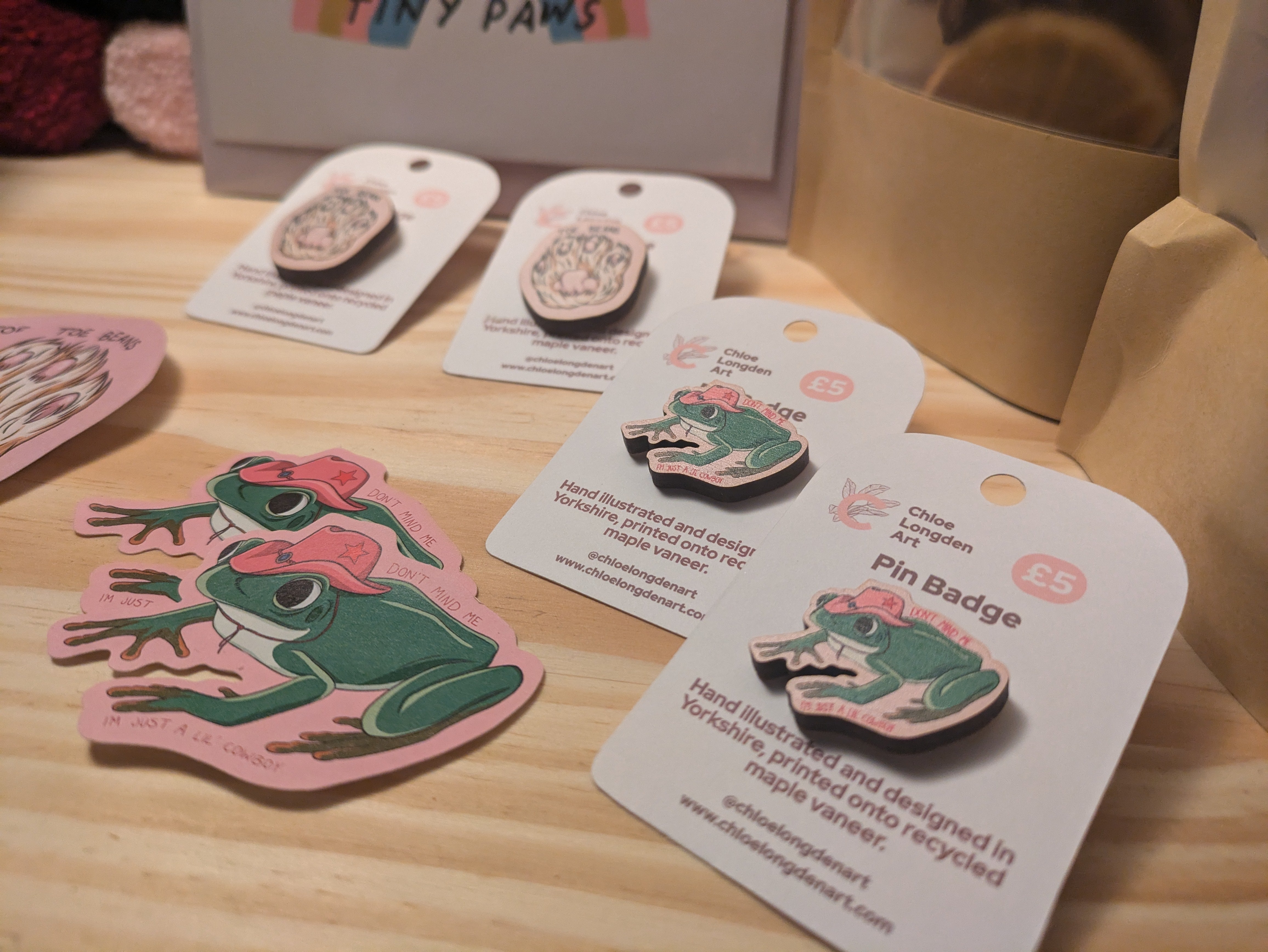 Cowboy Frog Wooden Pin Badge | Chloe Longden Art