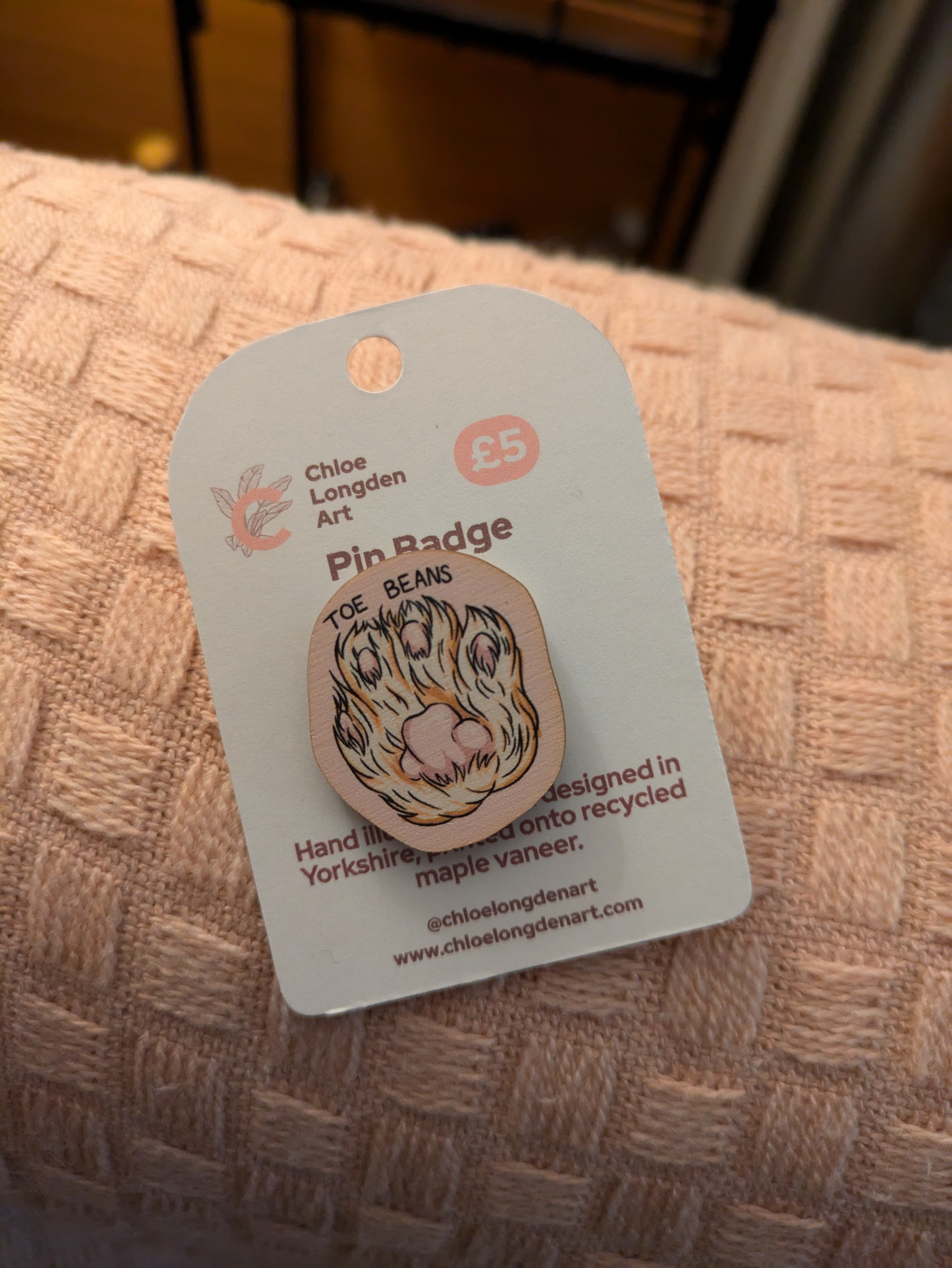 Toe Beans Wooden Pin Badge | Chloe Longden Art